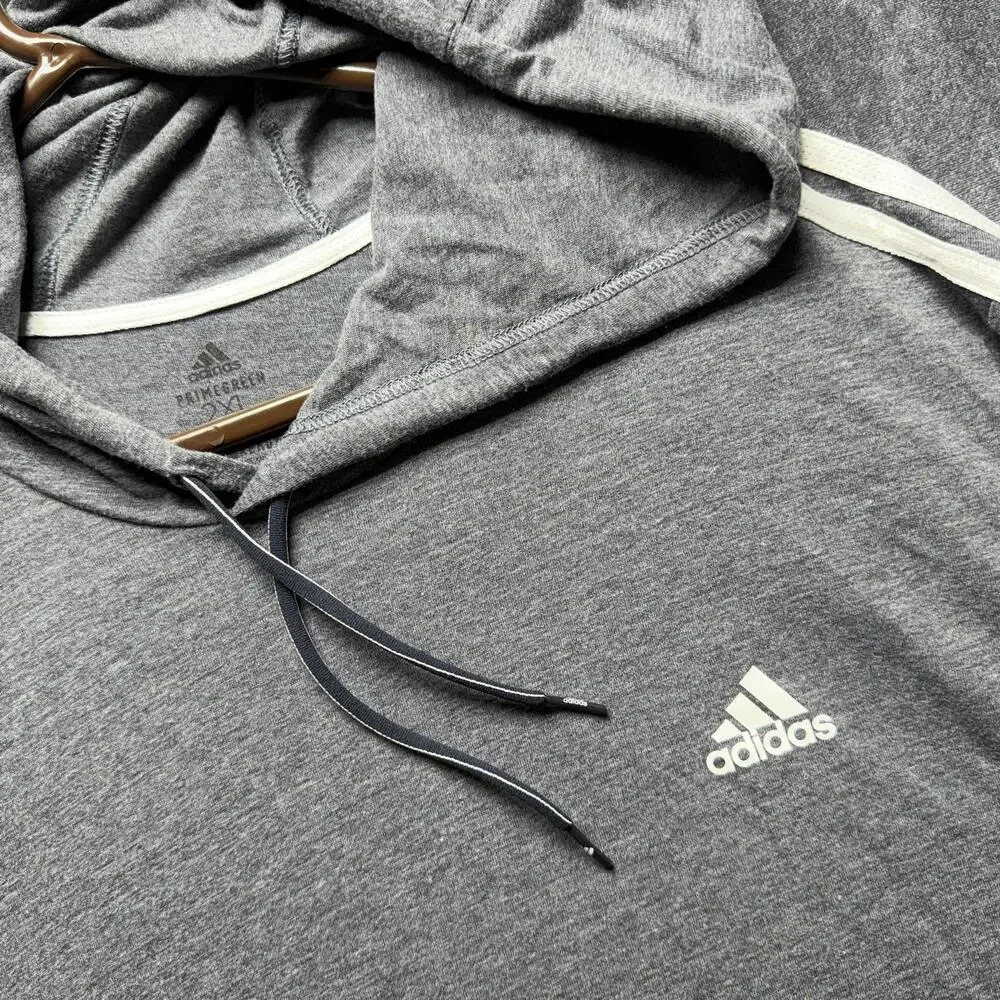 Adidas Shirt Mens 2XL Gray Hooded Long Sleeve Primegreen AEROREADY Tee Athletic